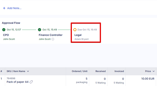 Screenshot of a pending approval step