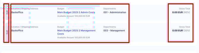 Document segment cards on Draft status