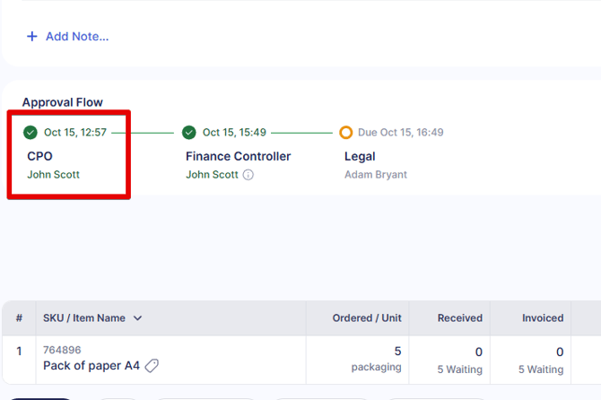 Screenshot of a completed approval step