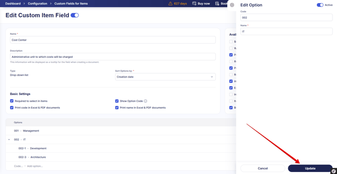 An image introducing the custom item field editing sidebar