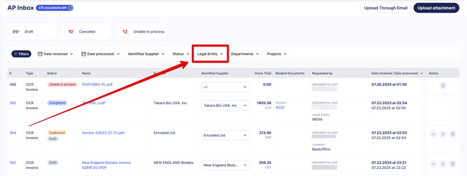 An image that directs to the filter by legal entity