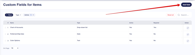 A screenshot directing to the Add field button