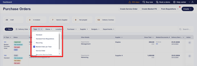 A screenshot showing where to find fast filters