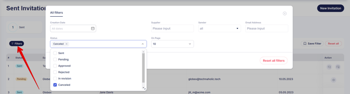 A screenshot showing how to find canceled invitations