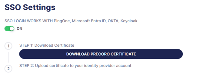 A screenshot that shows where to find the Precoro certificate