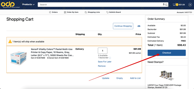 A screenshot of the shopping cart page with the button redirecting you back to Precoro