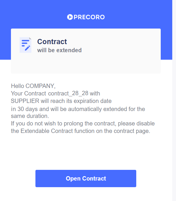 A screenshot showcasing an email about upcoming contract extension