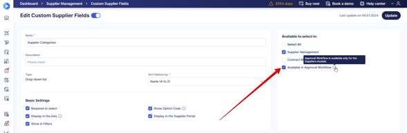 Custom Supplier Fields in Approval