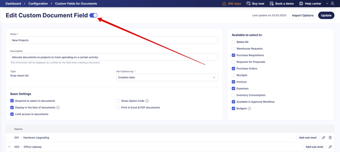 An image with the Active toggle