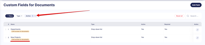 A screenshot highlighting the status and directing to filters