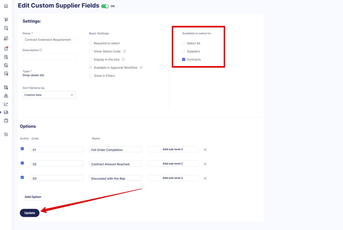 An image showing how to save a custom field available in contracts