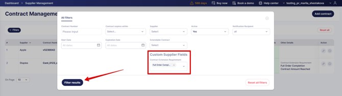 A sample contract field used in filters
