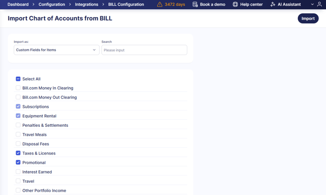 Import Chart of Accounts from BILL