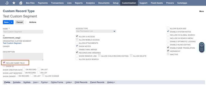 A screenshot showing the necessary setting for each record type (enabled)