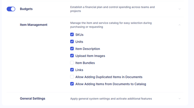 Item Management Settings