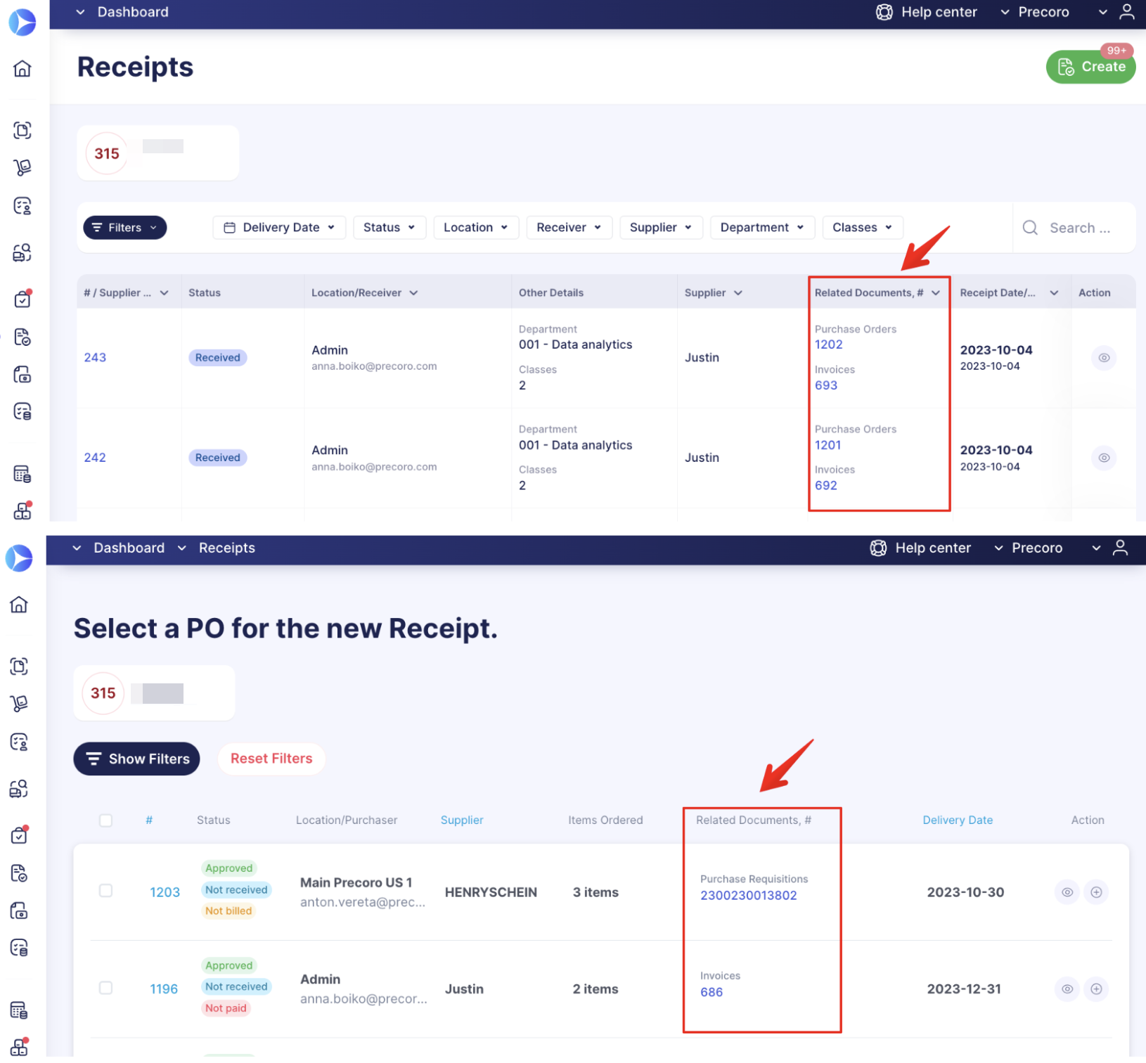How to Create a Receipt and Match It with the Purchase Order