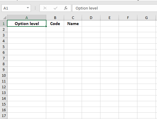 A screenshot of the template you download to add new options