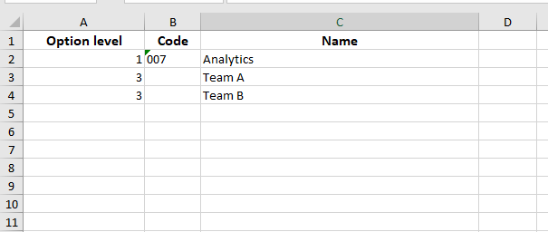 An example of a table with missing option levels which can't be imported