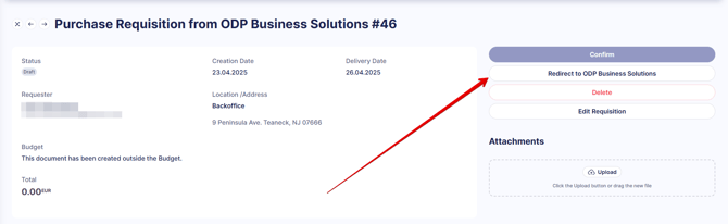 A screenshot pointing to the redirect button