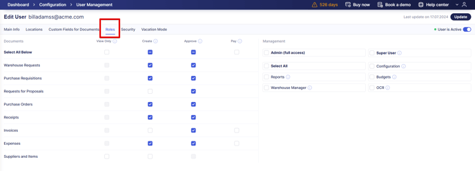 A picture showing where you can change the user's roles.