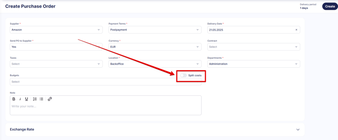 An image showing where to enable split costs