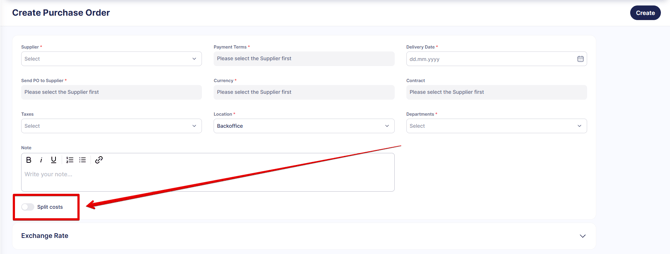An image showing where to enable split costs if you don't use budgets
