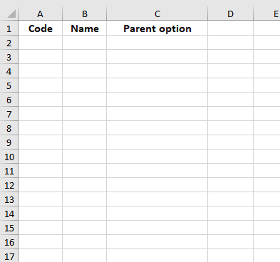 A screenshot of a template you download to add sub-options to previously created options