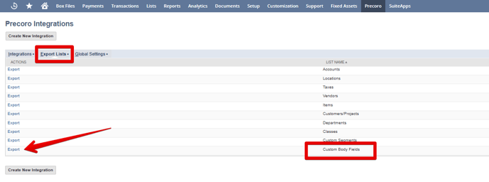 An image showing Custom Body Fields export.