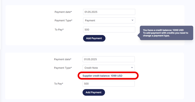 An image displaying the two ways the credit balance is shown in an invoice