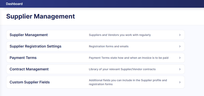 Supplier Management available pages