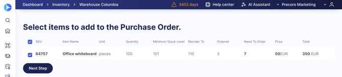inventory order to