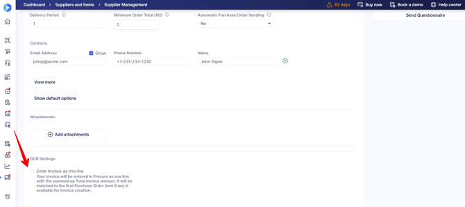 supplier one line setting