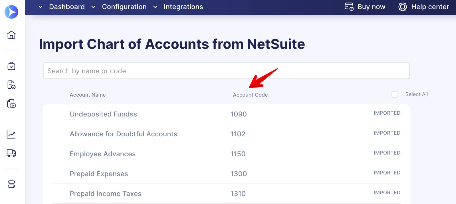 NetSuite Chart of Accounts Integration