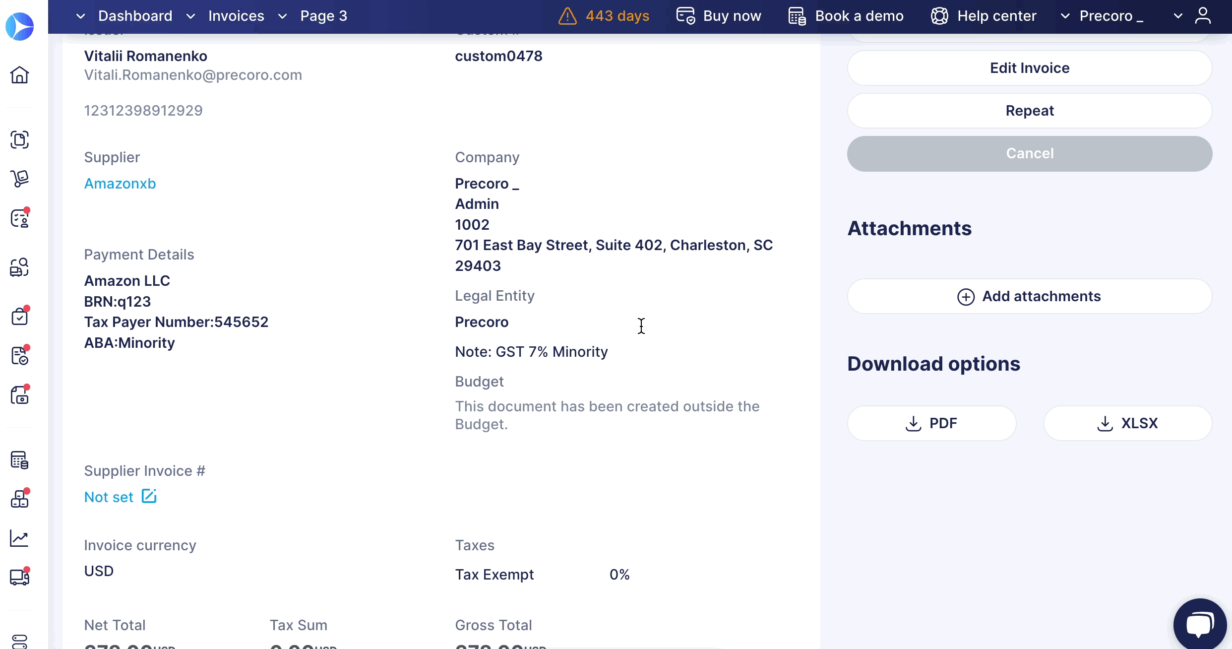 Downloading Invoice with Credit Note attachment.